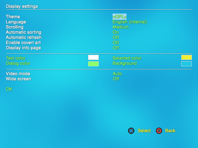 Display settings screen